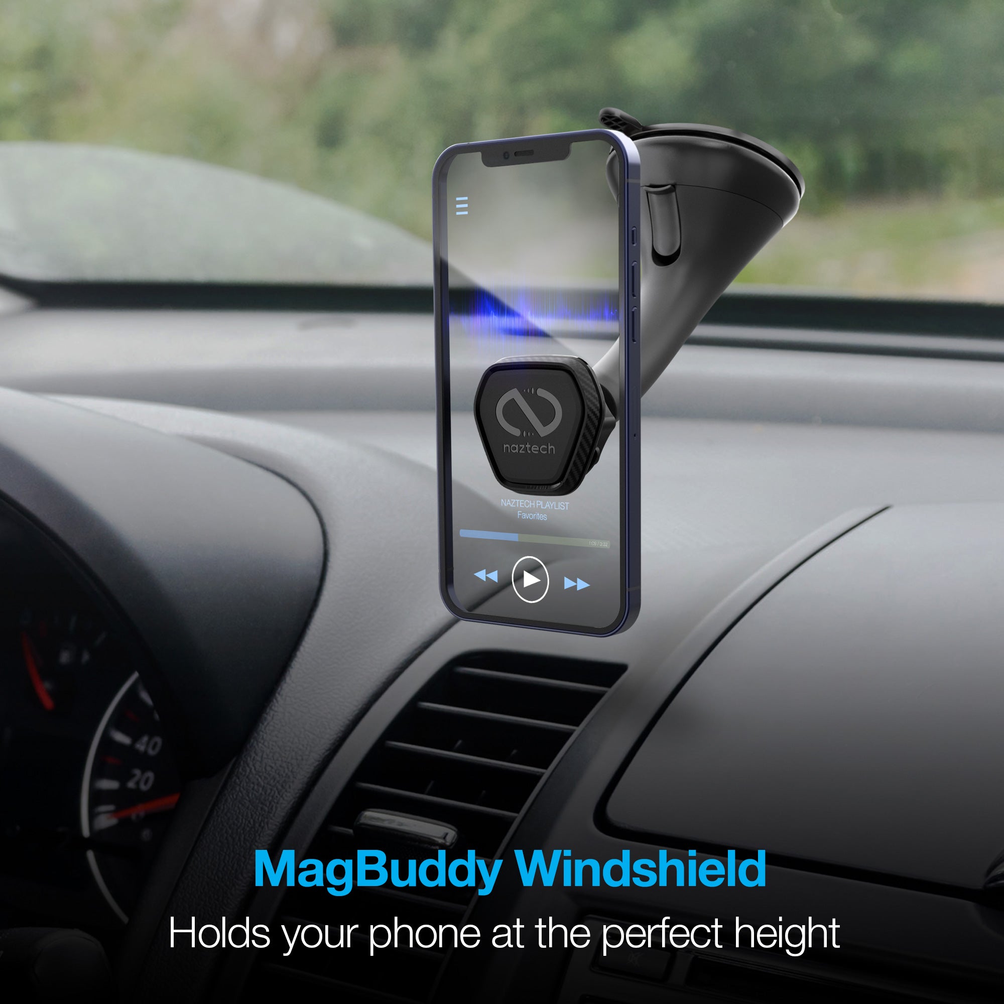 Naztech MagBuddy Elite Windshield Mount with Quick & Easy Installation