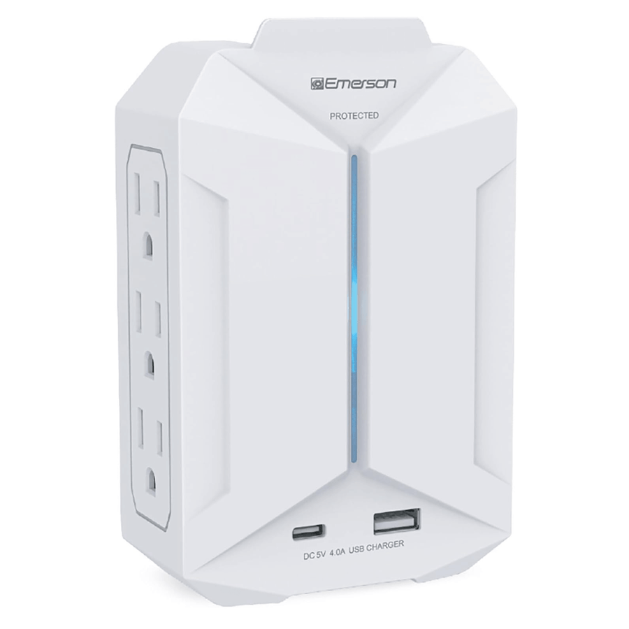 Emerson 6-Outlet + USB Wall Charger with Surge Protection and LED Lighting