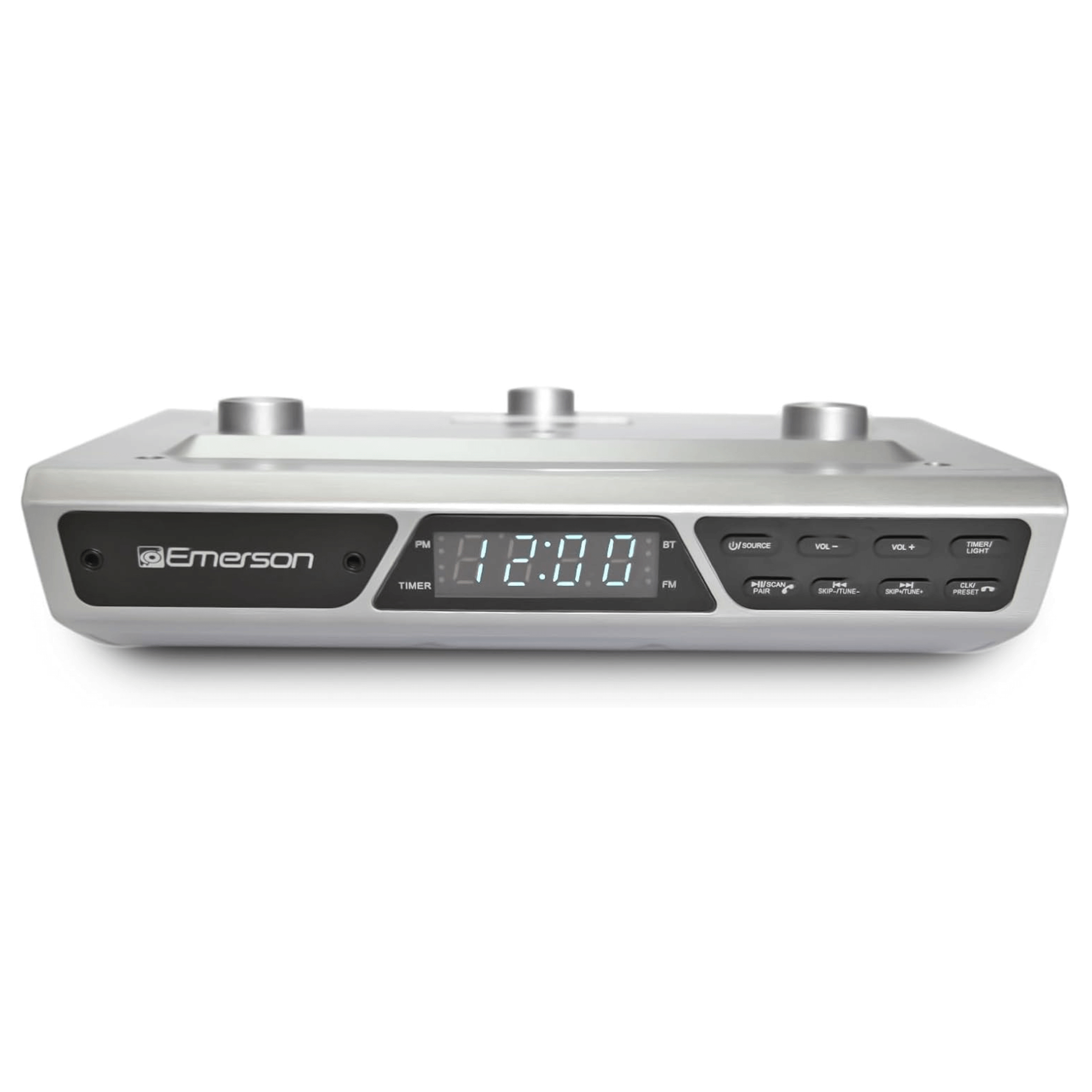 Emerson Under Cabinet FM Radio w Bluetooth, Station Memory and Clock with Timer
