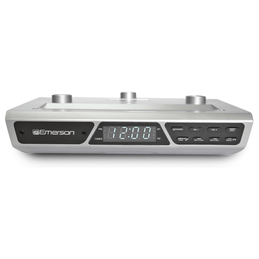 Emerson Under Cabinet FM Radio w Bluetooth, Station Memory and Clock with Timer