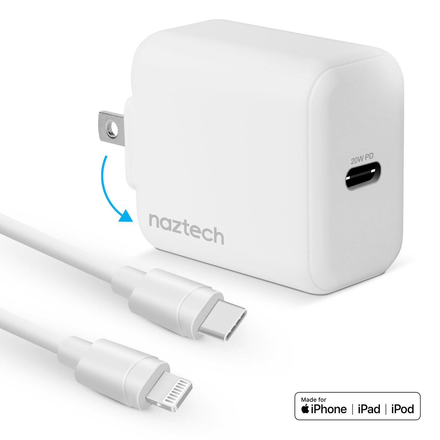 Naztech 20W PD Wall Charger + USB-C to Lightning 4ft Cable