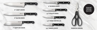 Ginsu Kiso Dishwasher Safe 14-Piece Knife Set with Black Block