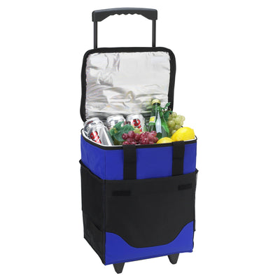 Picnic at Ascot 32 Can Collapsible Rolling Cooler w 6 Wine Bottle Divider (395)
