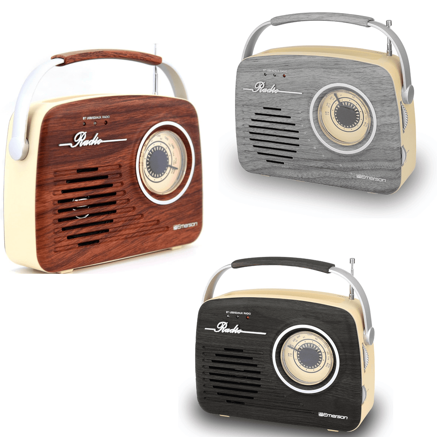 Emerson Portable Retro Radio with Built-In Rechargeable Battery and Memory Set
