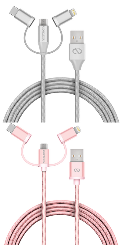 Naztech 3X1 Micro Lightning & USB-C Charge & Sync 6ft Cable (MICRO-PRNT)