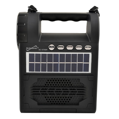 Solar Power Speaker w FM Radio, Flashlight, Lantern & Phone Stand (SC-1075ER)