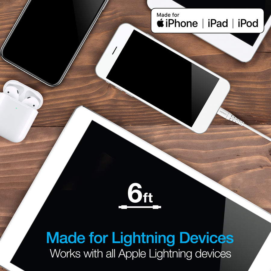 Naztech PD MFI Lightning to USB-C Cable 6ft White (14295-HYP)