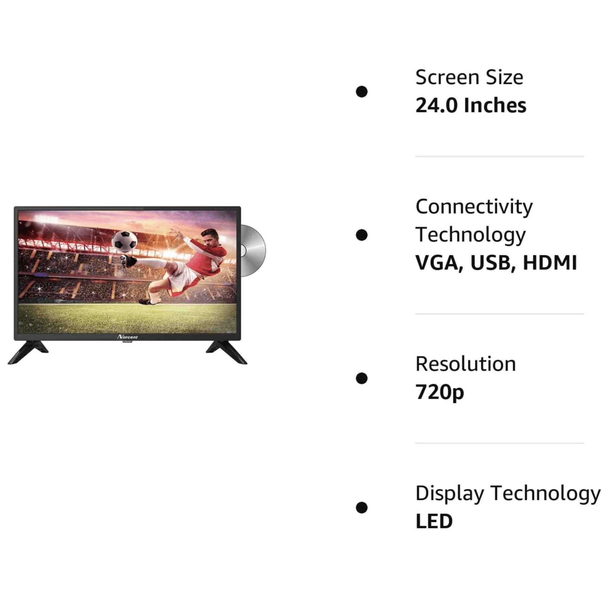 Norcent 24 Inch 720P LED HD Backlight Flat TV DVD Combo with Multimedia Access