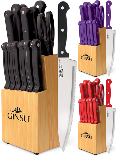 Ginsu Kiso Dishwasher Safe 14-Piece Knife Set with Tan Block